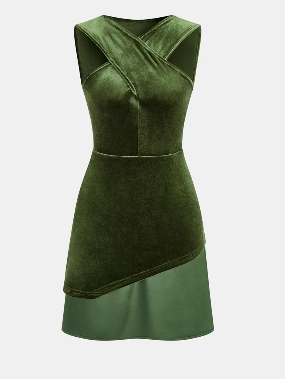 Commense Sleeveless Olive Green Cross-Front Dress
